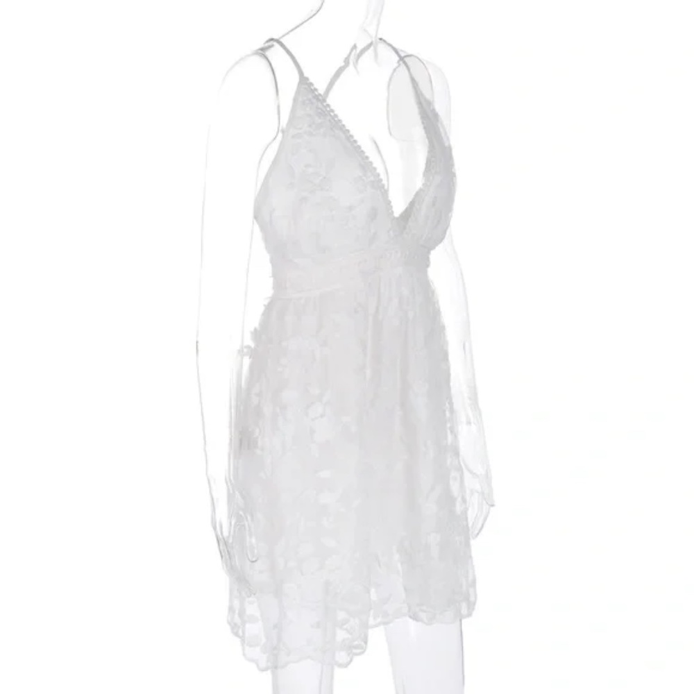 021 Boho White Floral Embroidered Formal Wedding Prom Dress - Picture 9 of 9